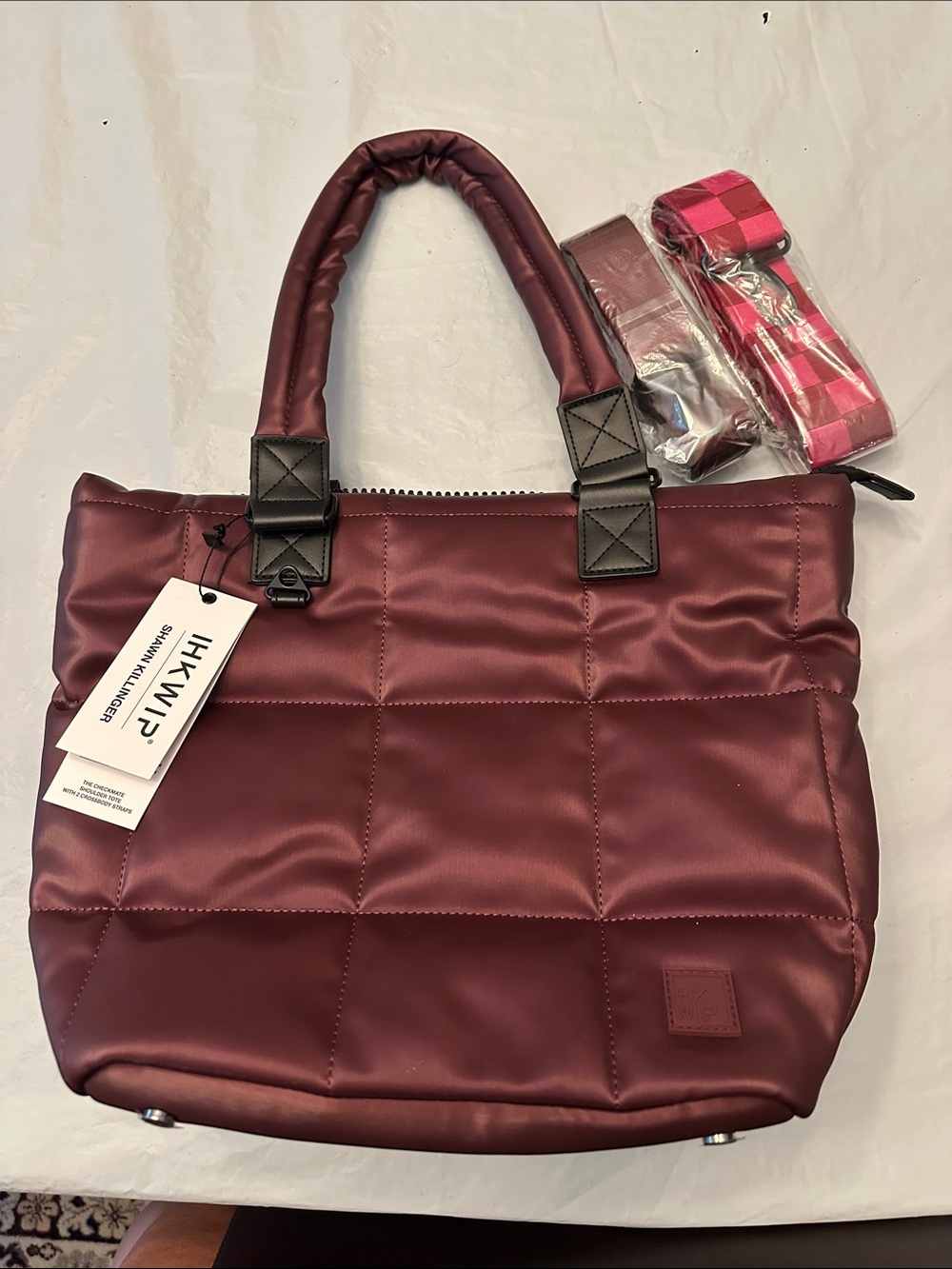 Metallic Burgundy Quilted Tote Bag by Shawn Killinger